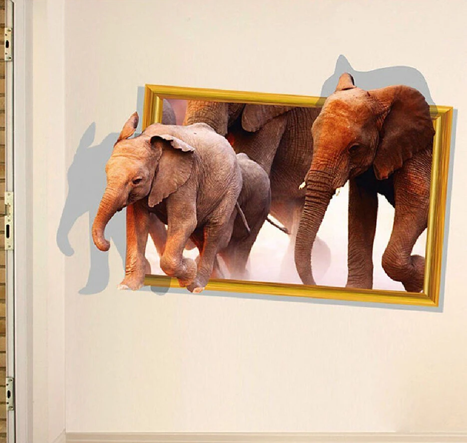Милые животные слоны Съемные 3D визуальные DIY настенные наклейки домашний Декор