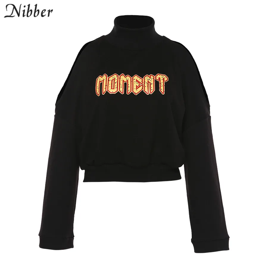 Nibber Осень Хип-хоп стиль свободная толстовка для отдыха Топы женские черные с буквенным принтом полый длинный рукав Уличная Повседневная Толстовка mujer