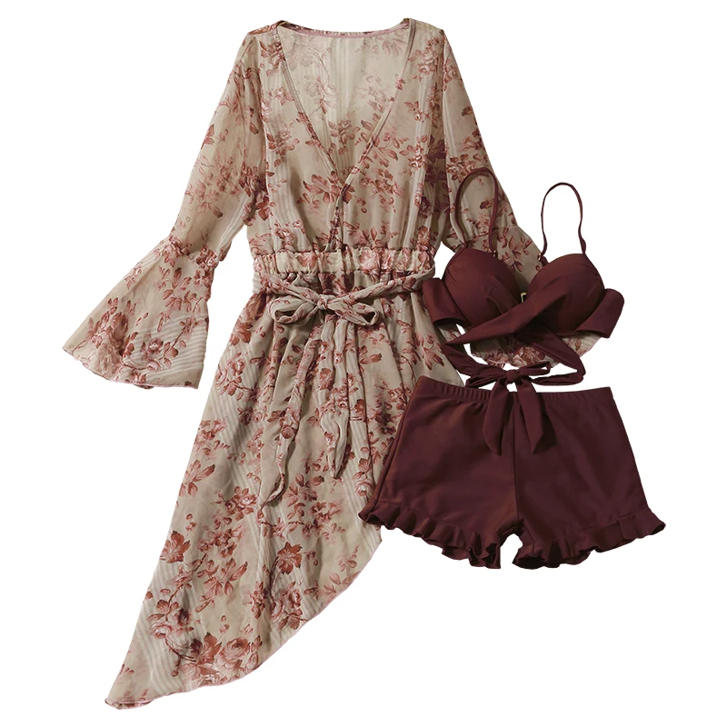 

Swimwear Bathing Suit Women's Fairy Style Fashion Long Sleeve Blouse Split Type Three-piece Set Slimming Belly Hot Springs
