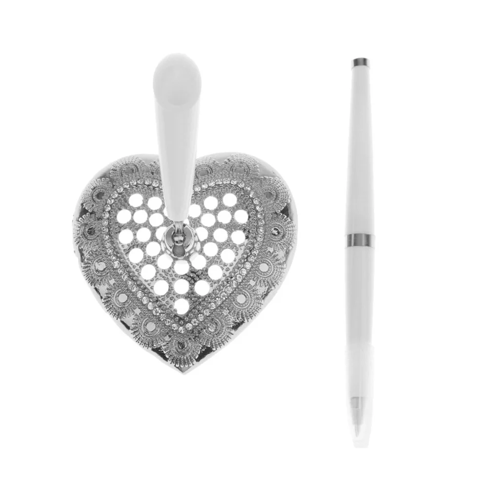 

Table Pen with Love heart Shaped Holder for Wedding Signature Gift Package (Silver)