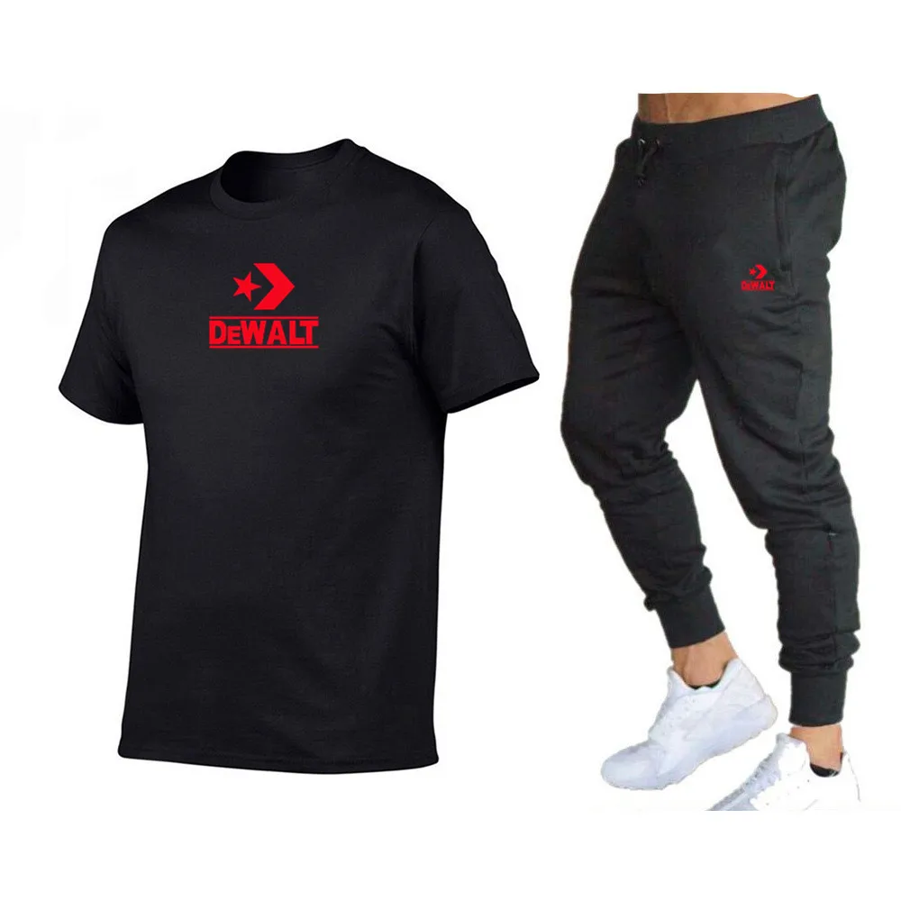 

2021 men's sports T-shirt + pants, two-piece, printed sportswear, casual Suit