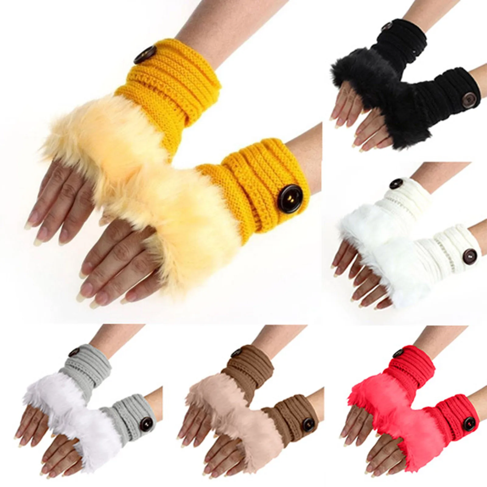 

Women Girl Warm Winter Faux Rabbit Plush Wrist Fingerless Gloves Mittens 2021 Warm Faux Fur Gloves Fashion Women For Winter