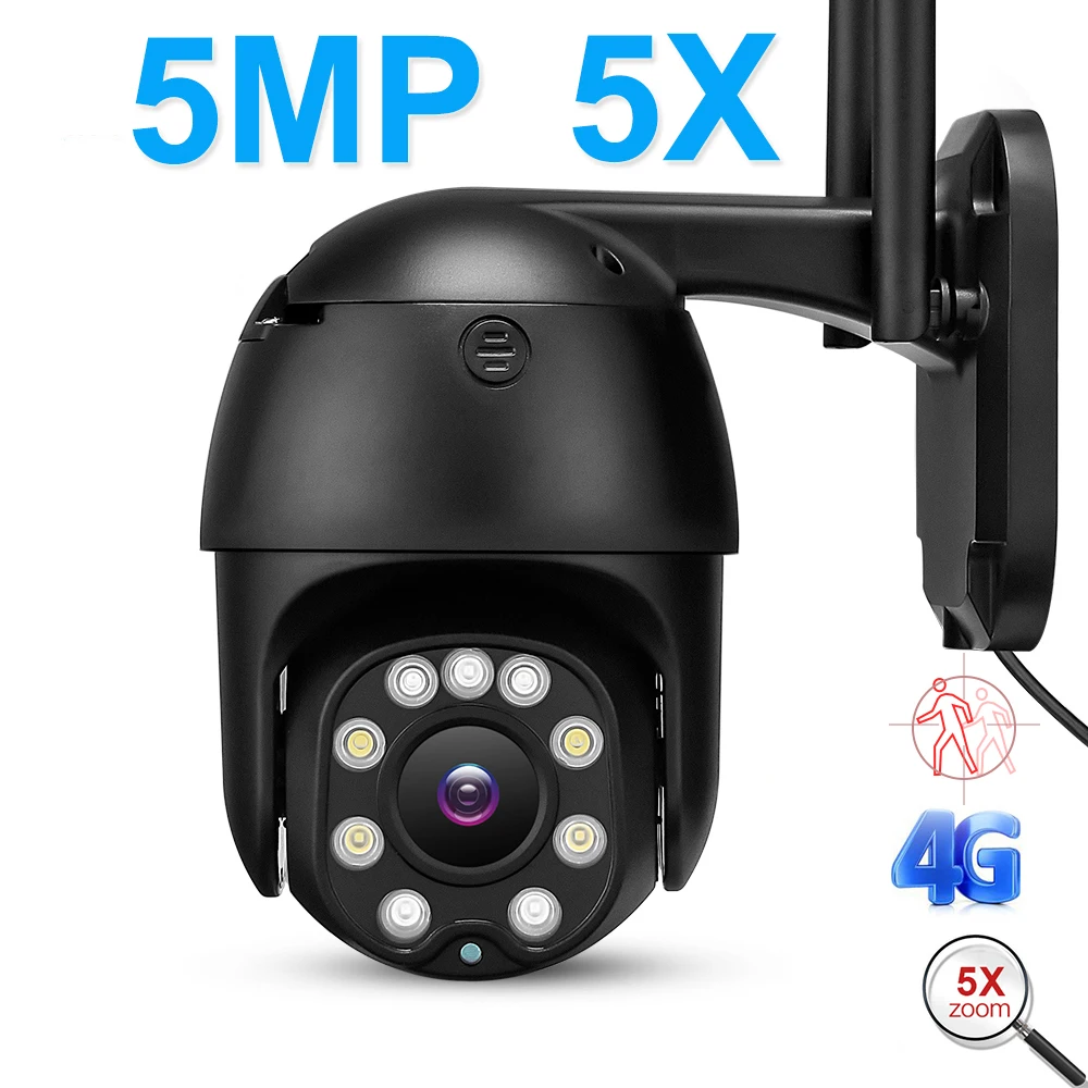 Беспроводная камера безопасности 4G 5MP 2MP с автоматическим отслеживанием PTZ IP 1944P