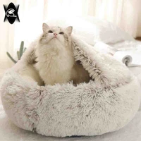 winter 2 in 1 cat bed round warm pet bed house long plush dog bed warm sleeping bag sofa cushion nest for small dogs cats kitten