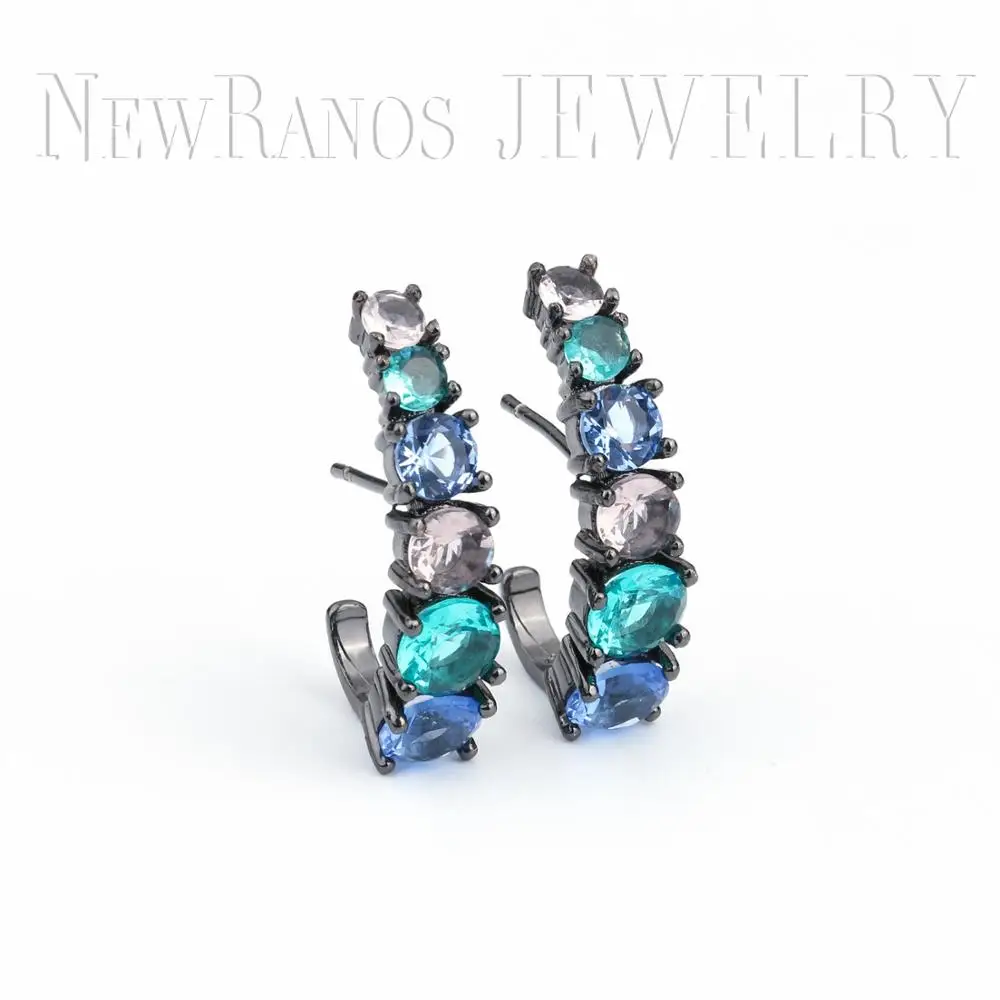 Разноцветные серьги каффы Newranos круглые гвоздики с кристаллами и камнями клипсы