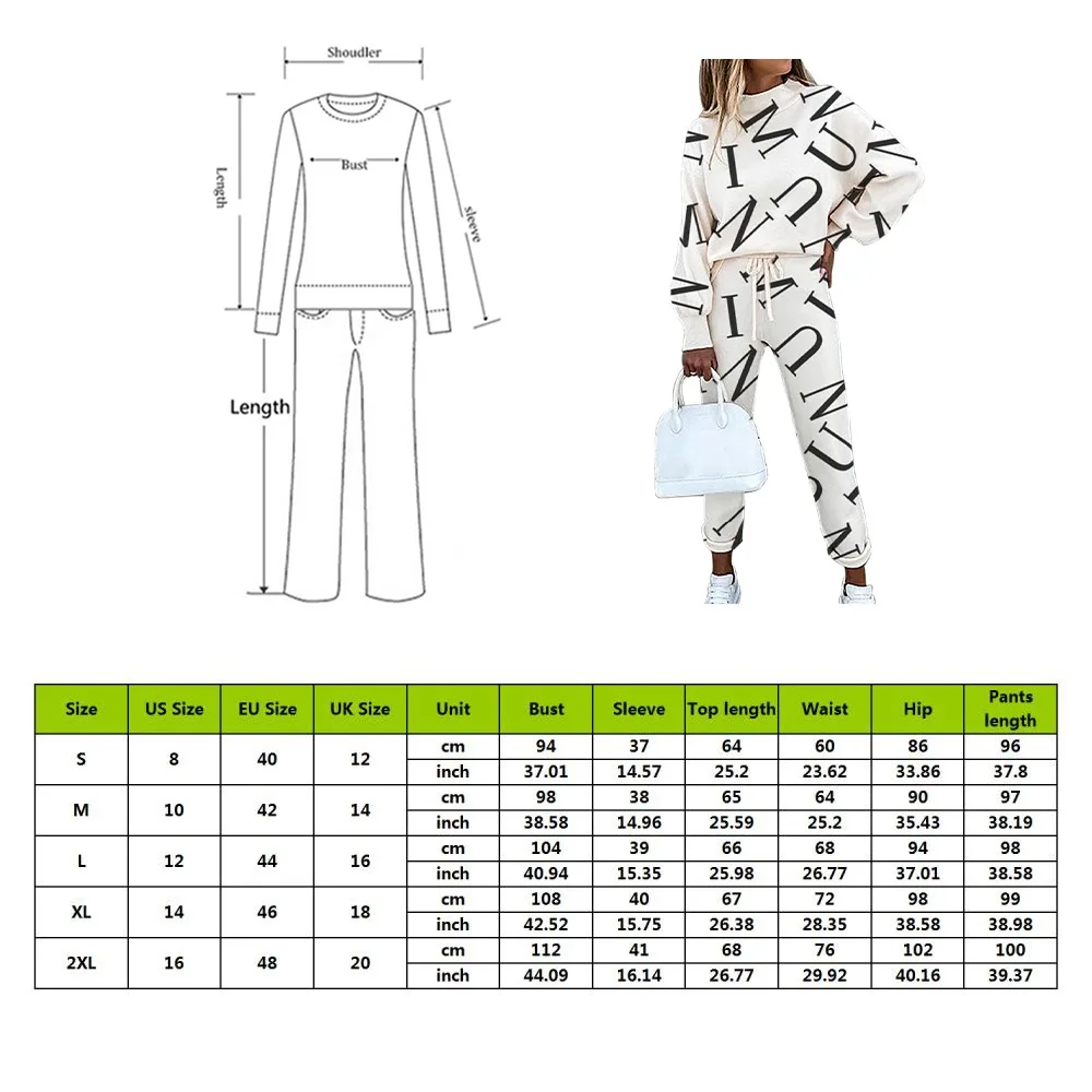 

2021 Spring Casual Outfit Letters Print Long Sleeve Top Women Blouse Pants Tracksuit Sports 2 pieces sets Casual Suit Sportswear