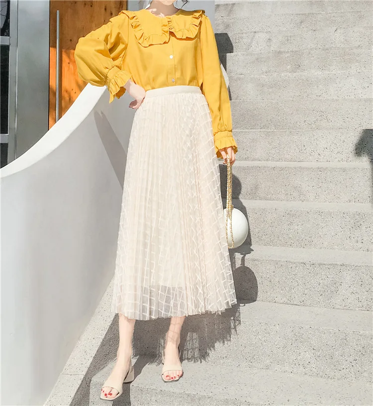 Юбка макси с высокой талией длинная трикотажная юбка феи плиссированная Harajuku