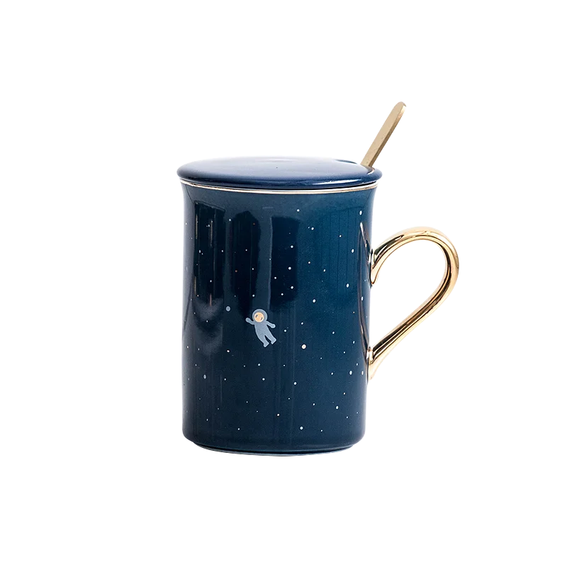 

Northern European-Style Light Luxury Ceramic Coffee Cup Mug Men and Women Couple Creative Cup with Lid Spoon