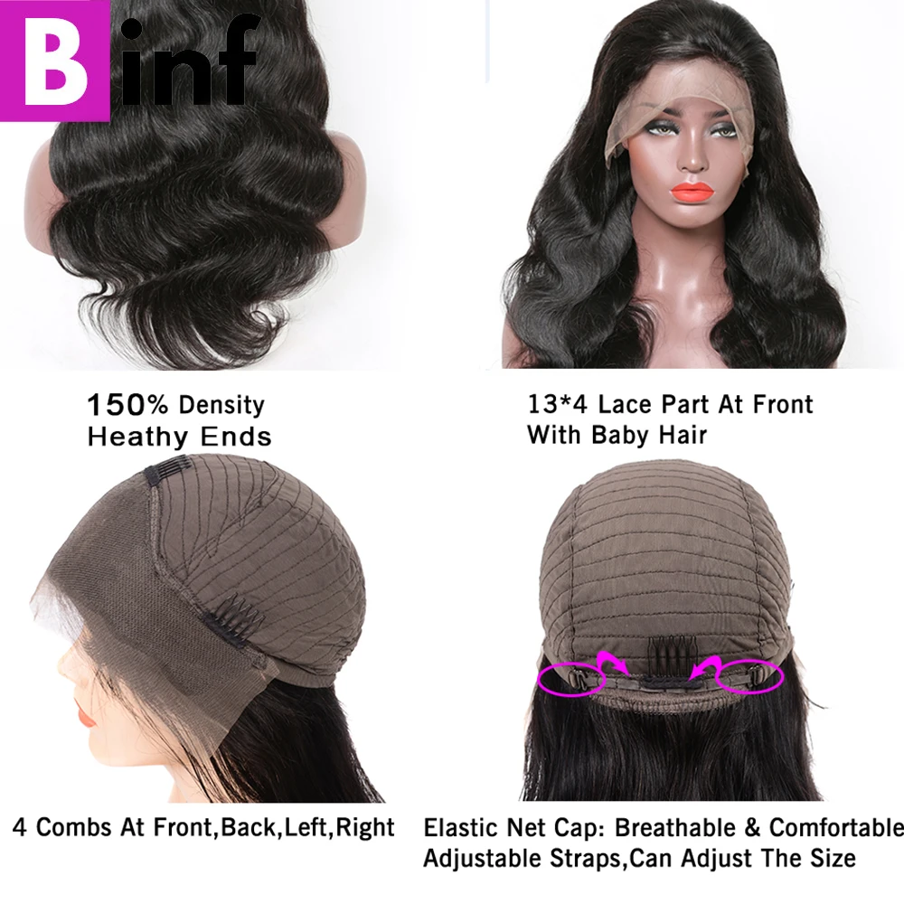 BINF бразильский кружевной парик натуральные волосы для волос с волнистыми