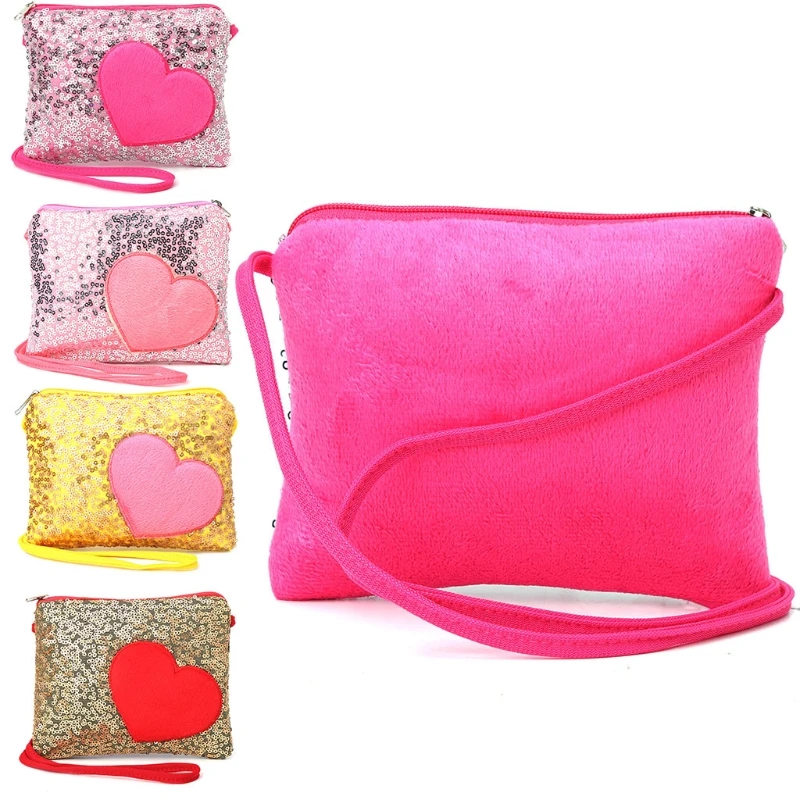 

Cute Heart Sequin Mini Shoulder Bag Girls Messenger Handbag Purse Coin Shopping Bag Headset Earrings Storager Holder Gifts