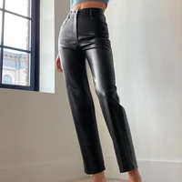 faux leather straight leg pants high waist autumn sexy brown pants slacks for women bottoms vintage streetwear trousers