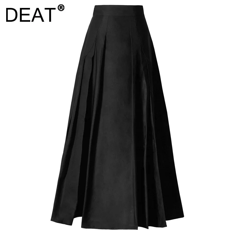 

Женская плиссированная юбка с высокой талией DEAT, повседневная черная облегающая трапециевидная юбка с зонтиком, весна-осень 2021
