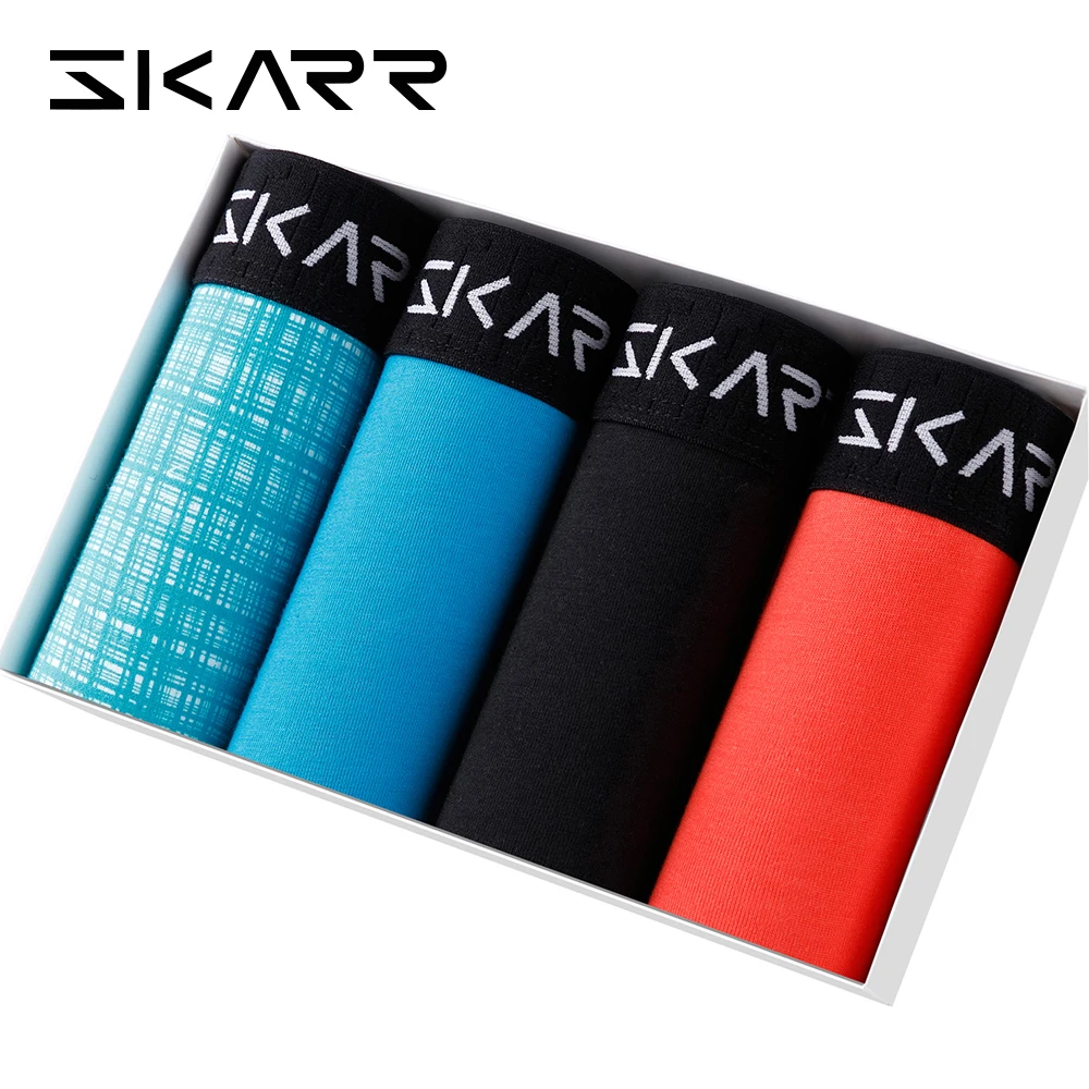 4 шт. мужские хлопковые трусы-боксеры с принтом | Мужская одежда