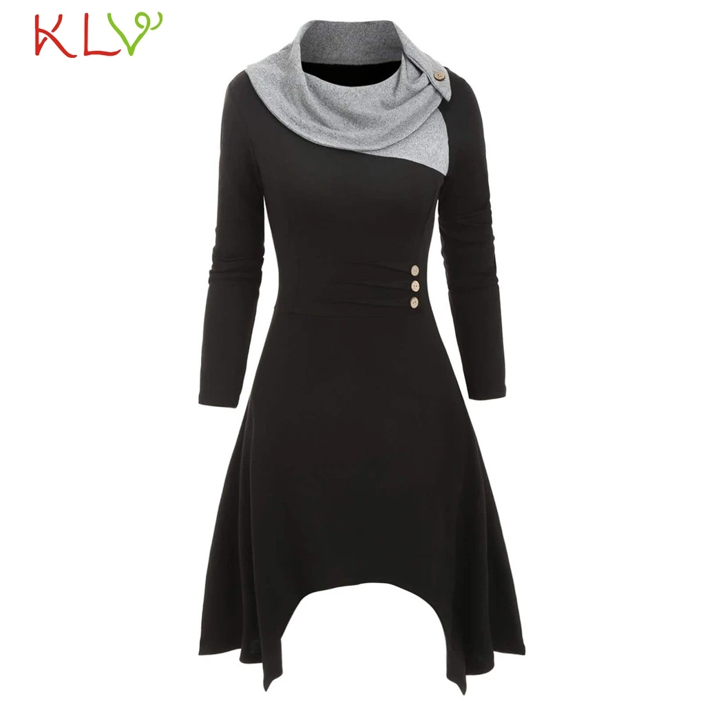 Вязаное платье для женщин Повседневное с длинным рукавом и воротником шарфом