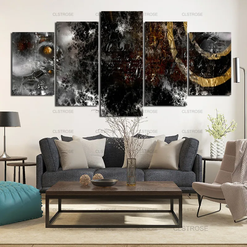 

Black and Gold Foil 5 Plates/pcs Decorative Canvas Painting Home Wall Art Supplies Waterproof Ink Canvas Painting Frameless
