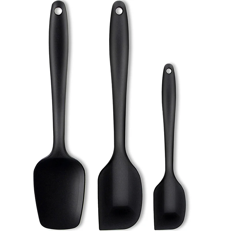 Black set of 3 Набор силиконовых лопаточек, Профессиональные Термостойкие лопатки, формы для выпечки и кондитерских изделий для украшения тортов - Цвет: Black set of 3