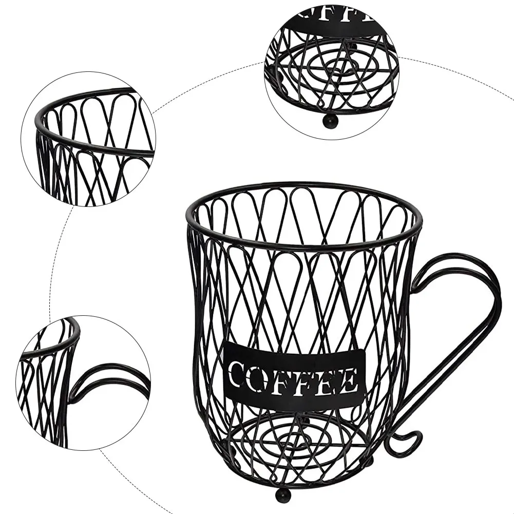 

Storage Basket Coffee Pod Cup Creamer Storage Holder Coffee Capsule Metal Organizer Mug Handle Bar Storage Baskets Supplies