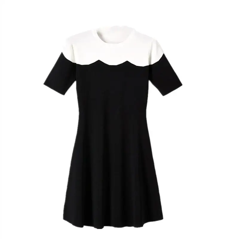 

Half sleeve round neck stitching dress women's mid length 2021 new summer loose casual T-shirt skirt contrast skirt