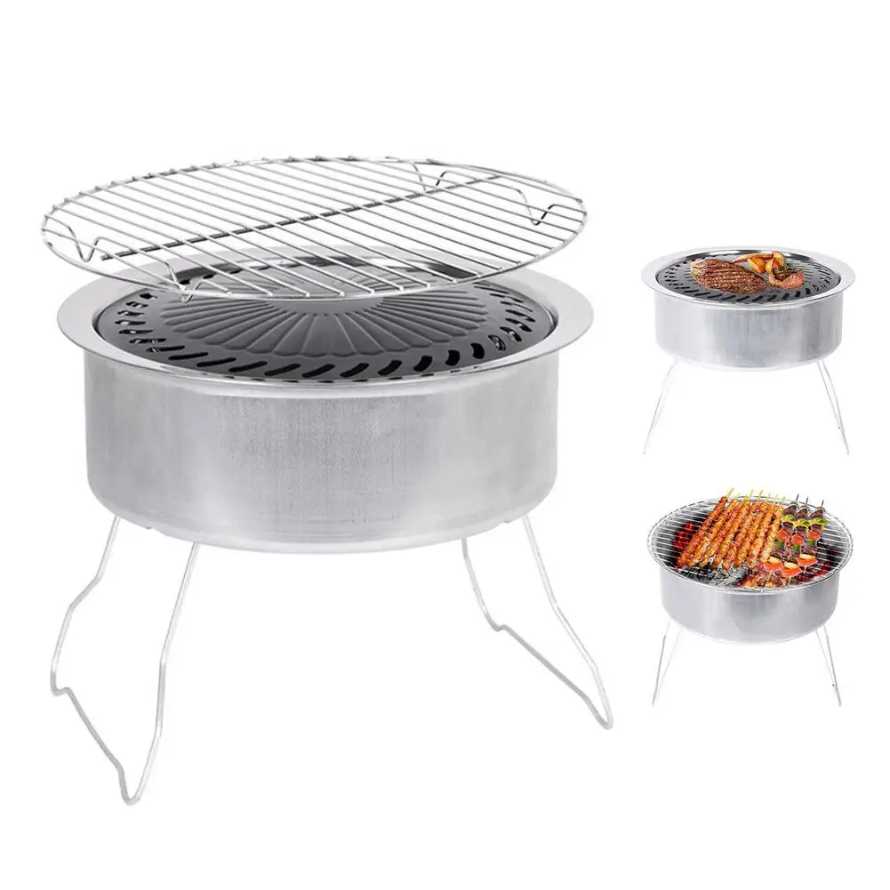 

2-in1 Folding Charcoal BBQ Grill Stainless Steel Barbecue Tray Grills Portable Charcoal Stove For Outdoor Camping Accessories