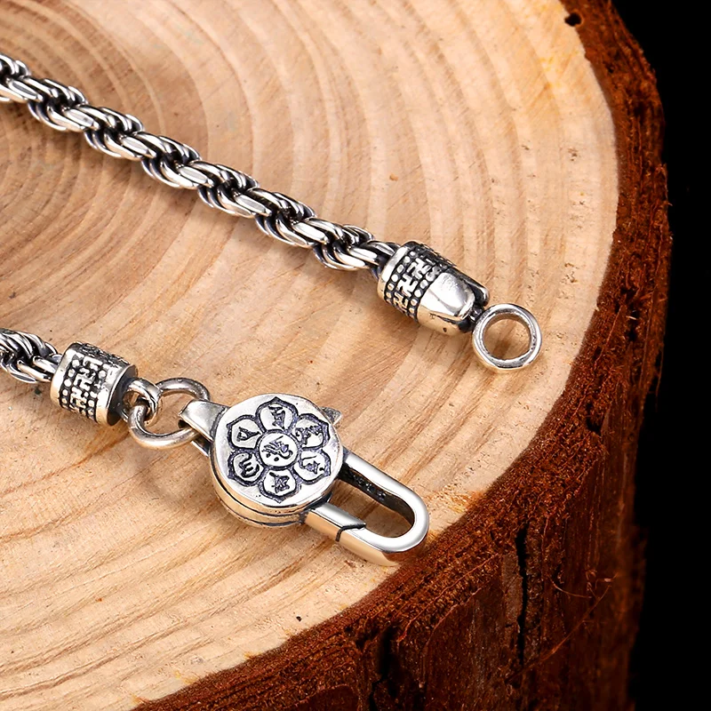 Браслет из серебра 925 пробы с сутрой шести слов для мужчин и женщин|Гибкие жесткие