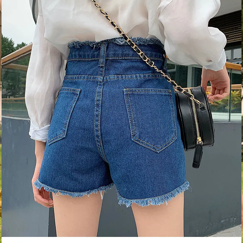 Джинсовые шорты женские с высокой талией повседневные брюки кисточками на