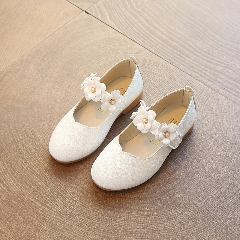 Zapatos de cuero para ni&ntilde;as, calzado plano de princesa, flor dulce para boda, a la moda, 2022-2