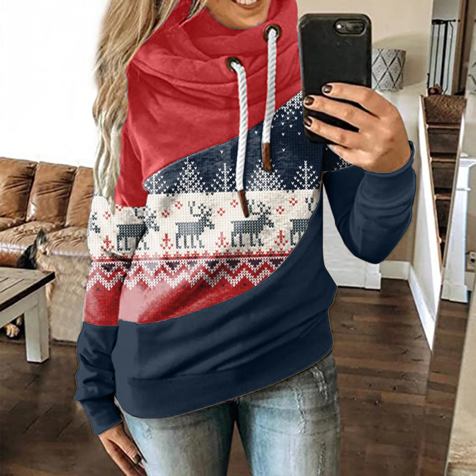 

Худи в стиле Харадзюку, женская уличная одежда, свитшот с длинным рукавом и рождественским принтом, повседневный Свободный пуловер, топы, па...