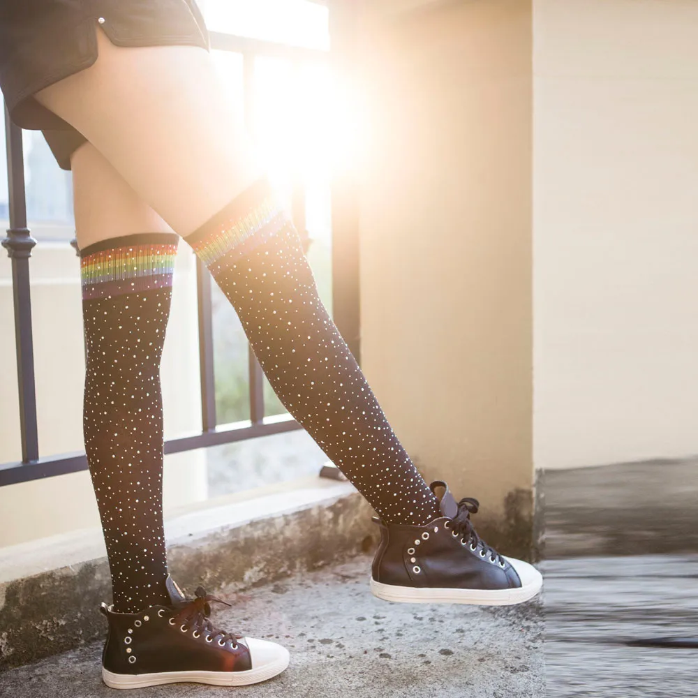 Женские теплые Гольфы выше колена блестящие стразы силиконовые Нескользящие