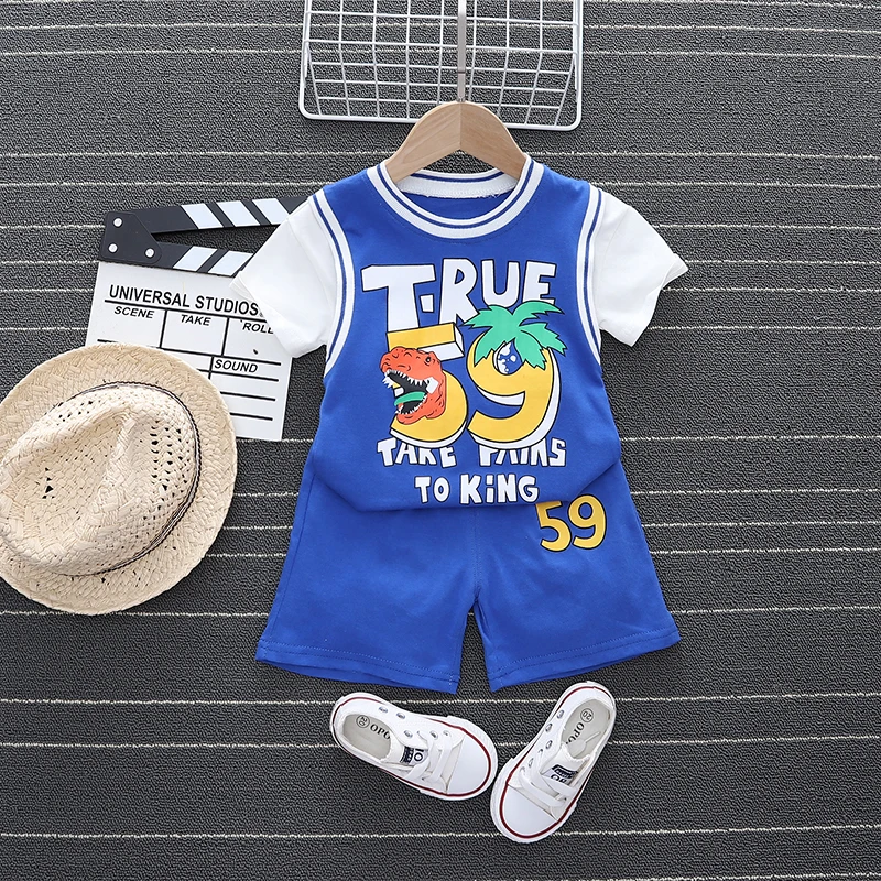 New Summer Toddler Children Casual Clothes Suit Baby Boys Cartoon Dinosaur T-Shirts Shorts 2Pcs/sets Cotton Infant Tracksuits