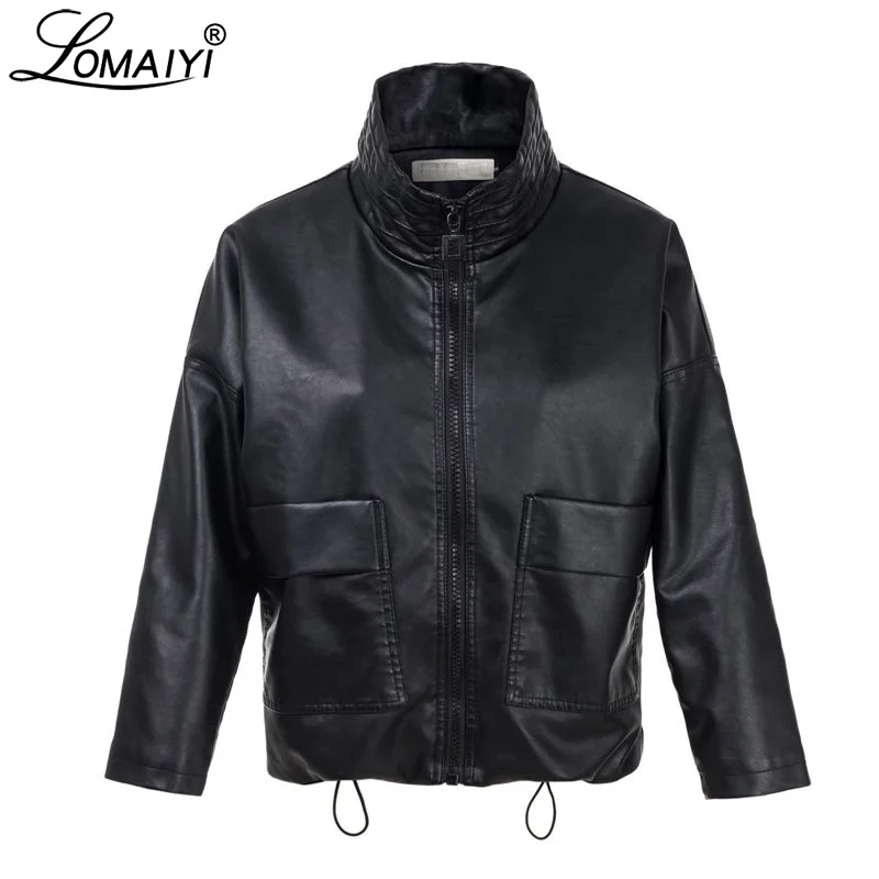 LOMAIYI весна/осень кожаная куртка женское блестящее пальто женские черные/красные