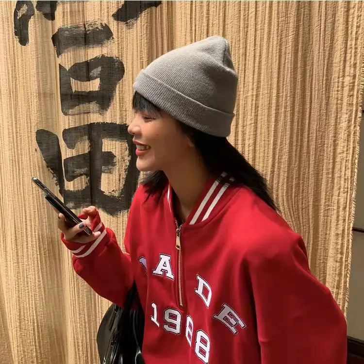 

Female Coat Spring Autumn Student Thin Baseball Suit SWEATS 2021 Korean Loose Letter Embroidered Women's Pullover Sweatshirt