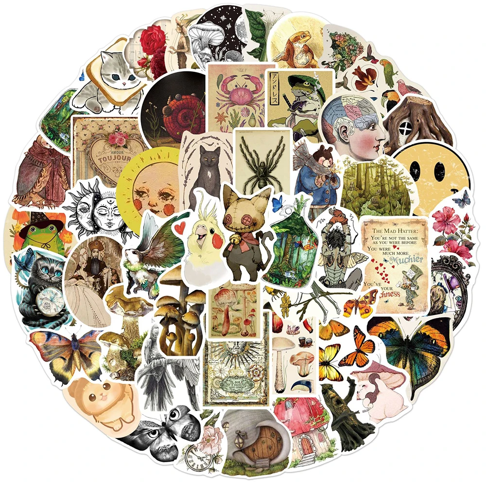 103050pcs cute retro art animal plant graffiti stickers aesthetic laptop phone fridge bike car cartoon decals sticker for kids free global shipping