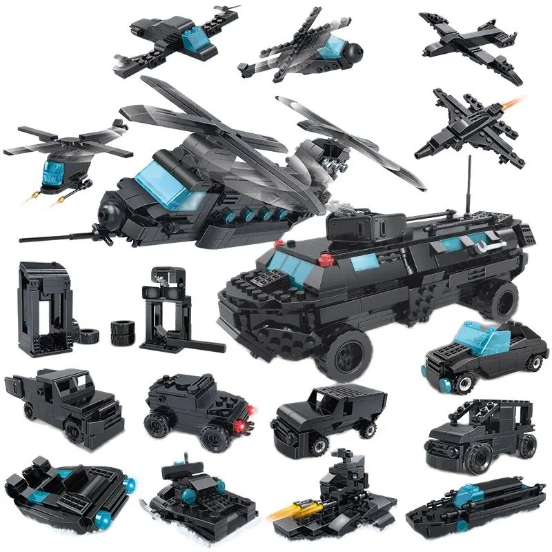 

Police Stations City Bureaus Car 16-in-one Building Blocks Children Toys Team Truck Houses Building Blocks Technology DIY Toys