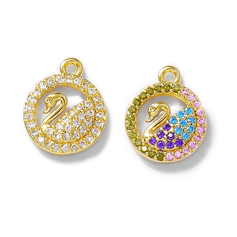 Заводская оптовая продажа Шармы-подвески Лебеди из латуни цвета золота и циркона для создания украшений на ожерелье, браслете, серьгах.