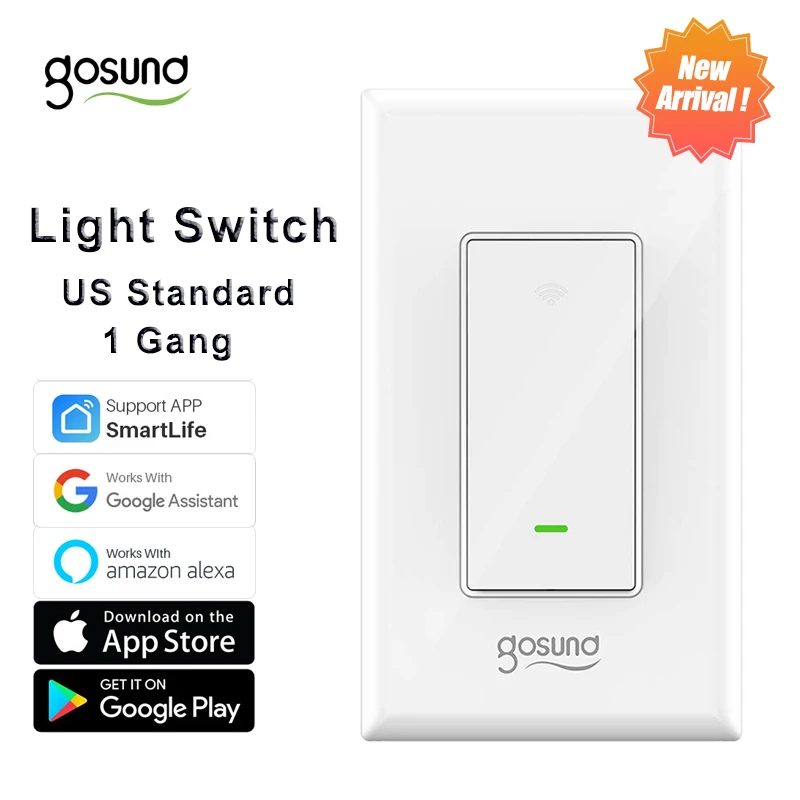 

Умный выключатель Gosund Smart Life, управление через приложение, 120 мм, американский стандарт, умный выключатель света Wi-Fi, работает с Alexa и Google Assistant