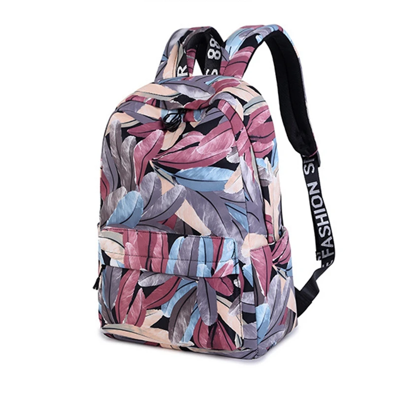 Модный водонепроницаемый полиэстер женский рюкзак многоцветный перо печать