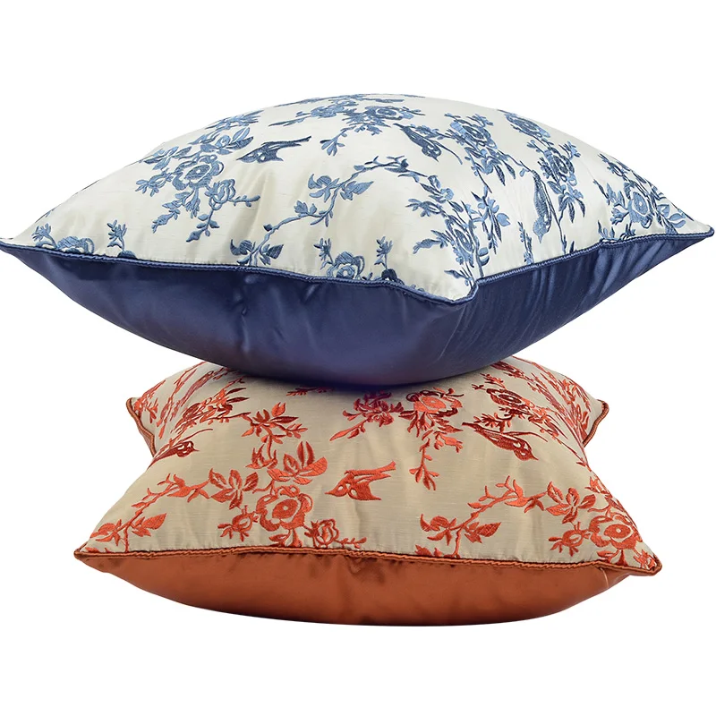 Синие цветочные подушки Ретро наволочка с вышивкой 45x45 50x50 Декоративная для
