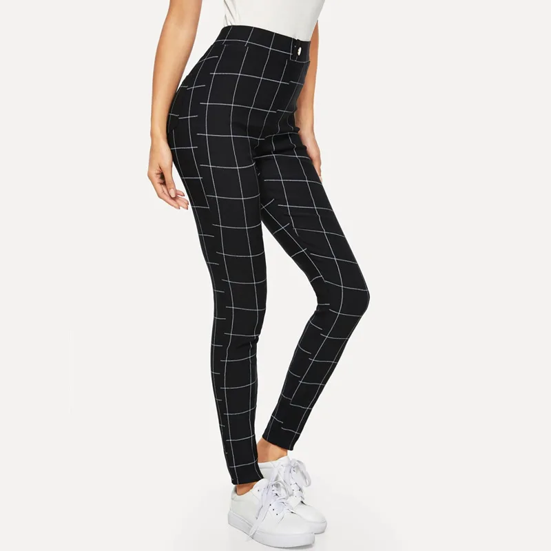 

Black Plaid Skinny Pencil Pants Women Elegant Office Lady Spring Autumn Workwear Casual Slim Fit Vertical Pants Leggings
