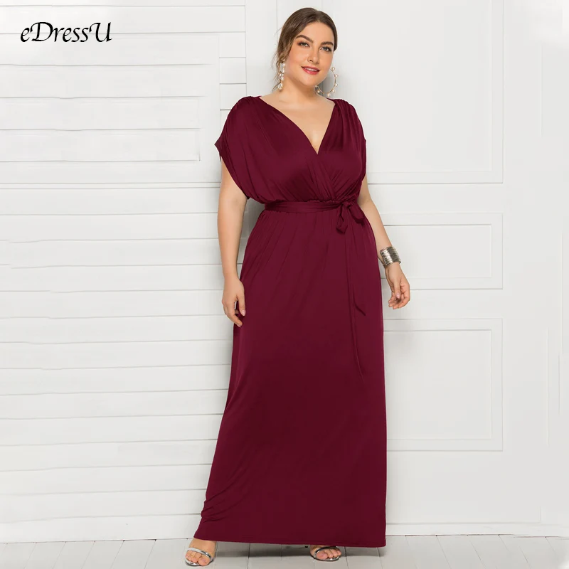 Фото EDressU 2021 размера плюс вечернее платье с v-образным вырезом 7 цветов Vestido Robe de Soiree свадебное платье для гостей LMT-FP3310 №1
