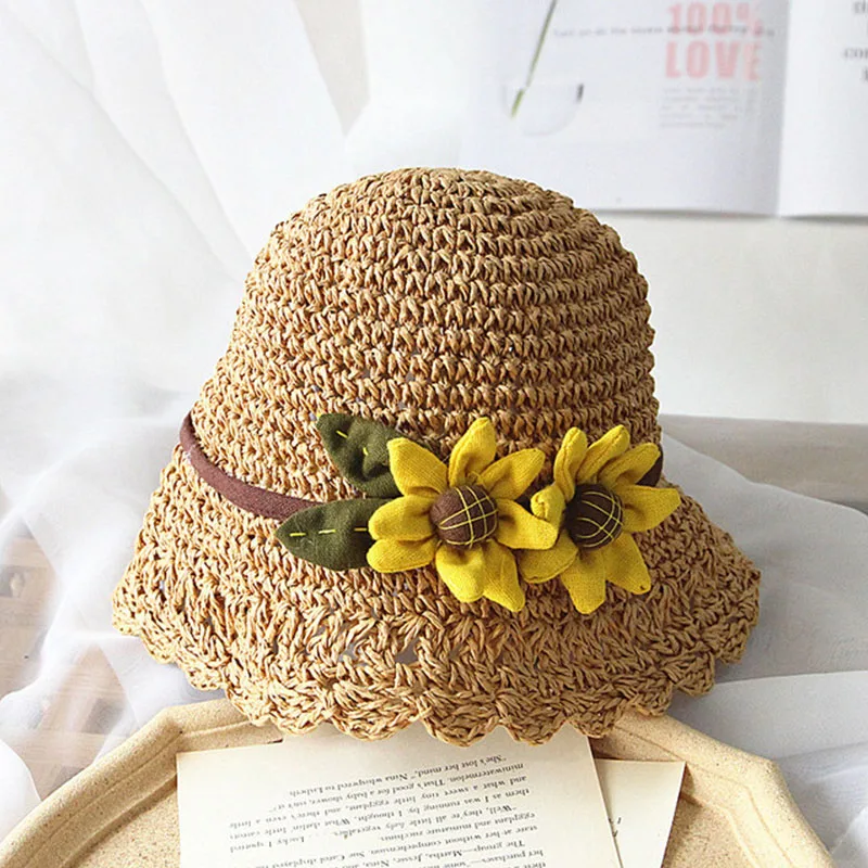 

Шляпа женская Соломенная для защиты от солнца, плетеная пляжная Панама с цветами, для детей и женщин, летняя