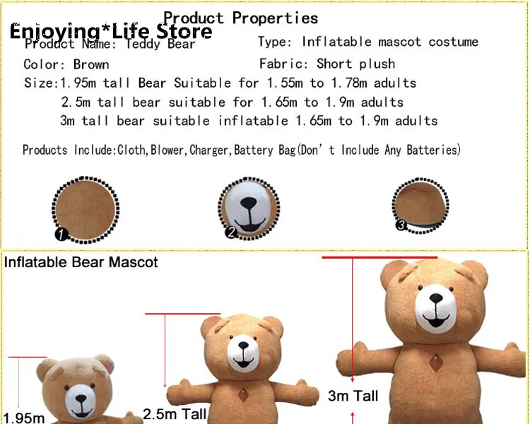 

2.5m/3m Inflatable Teddy Bear Mask Mascot Costume Suits Cosplay Party Game Dress Outfits Advertising Carnival Halloween Adults