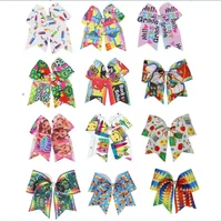 24pcs wholesale 7 5inch back to school cheer bow elastic band ponytail holder for girls kids cheerleading cheerleader