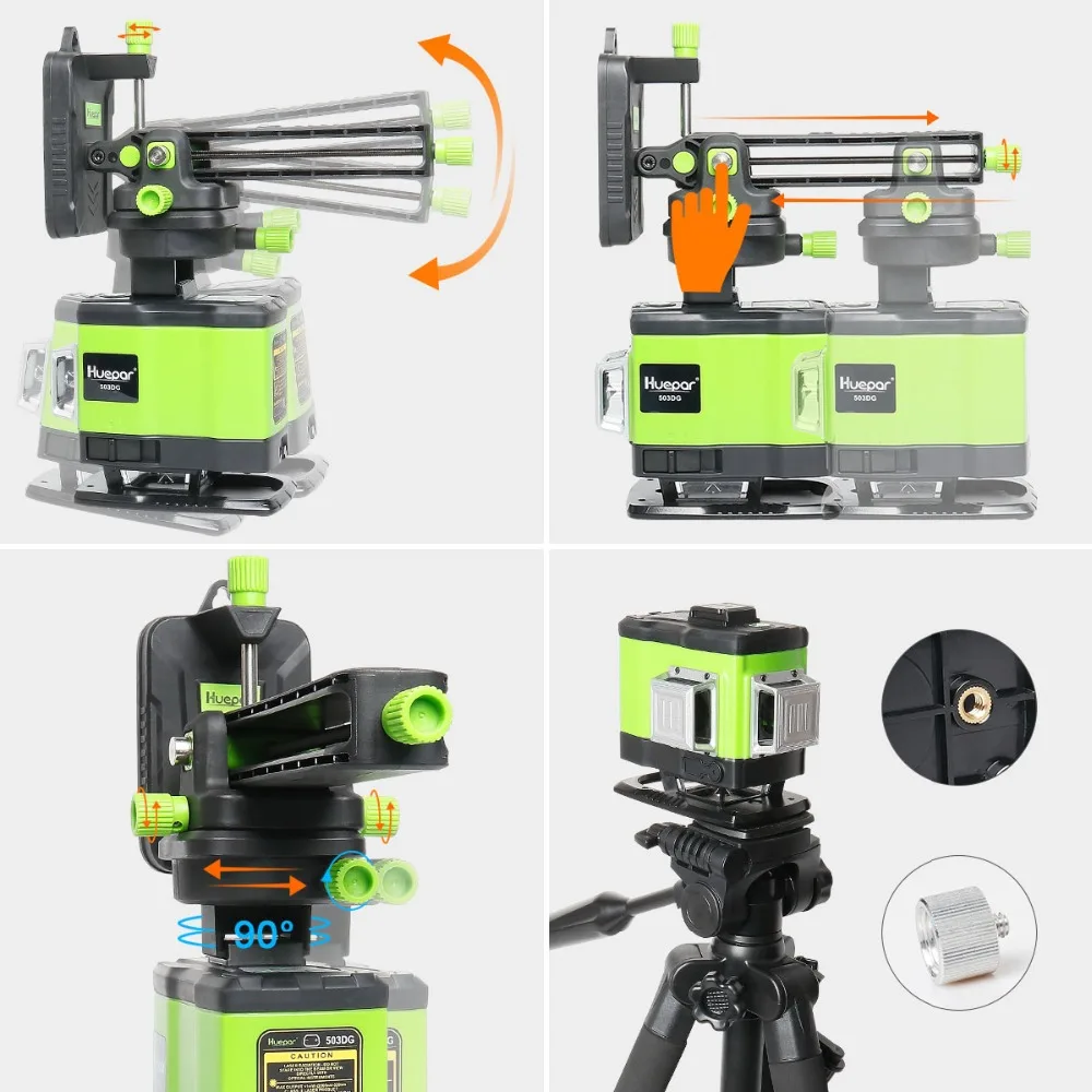 Самонивелирующийся лазерный 3D уровень Huepar 503DG 3x360 зеленый луч пересечение линий