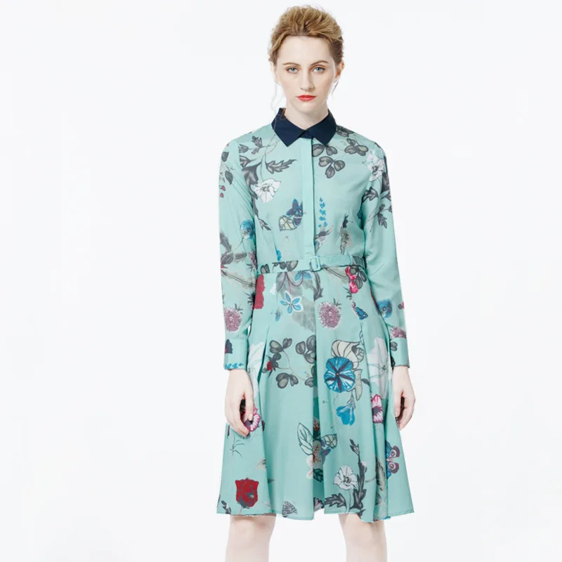 

Fashion print women A-Line dress elegant long sleeve dresses