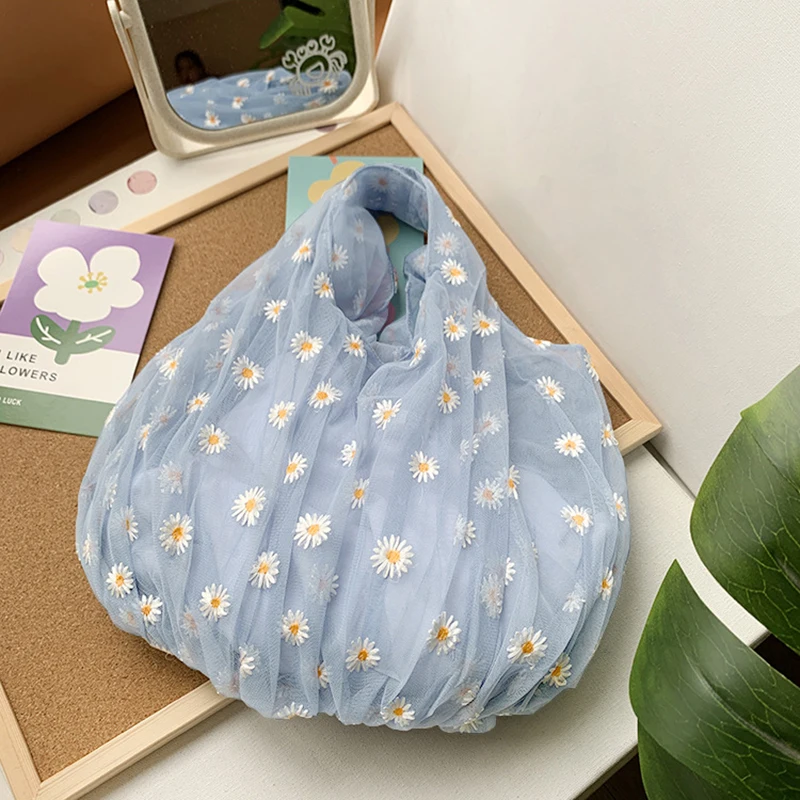 2020 Весенняя женская Маленькая прозрачная сумка тоут из сетчатой ткани с вышитой