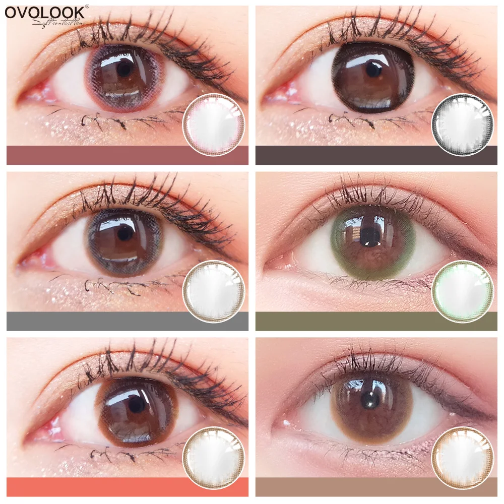 Lentillas de colores para ojos, lentes de contacto de 6 tonos, lentillas de colores, uso anual, OVOLOOK-2pcs/par