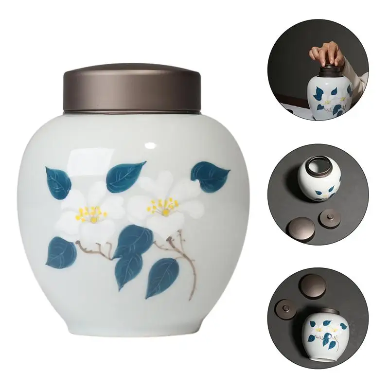 

1pc Tea Caddy Vintage Desktop Hand Painted Chinese Tea Green Tea Coffee Container Canister