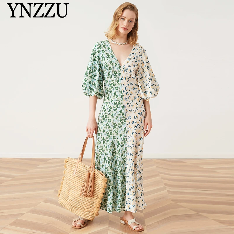 Повседневное женское платье с V образным вырезом и принтом весна лето 2020