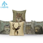 Декоративные подушки из полиэстера в винтажном стиле с животными, волком, оленем, совой, ретро, наволочка для дивана, автомобиля, дома, гостиной, украшение