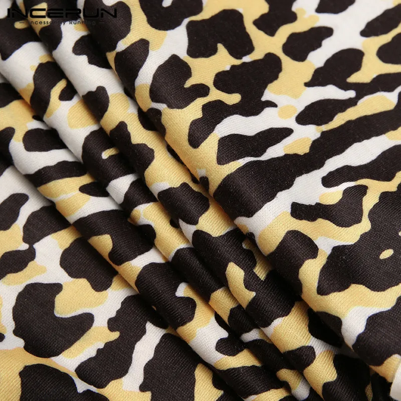 

Men Pajamas Jumpsuit Leopard Print Long Sleeve O Neck Fitness Nightwear Cozy Leisure Rompers Men Homewear Overalls INCERUN S-5XL